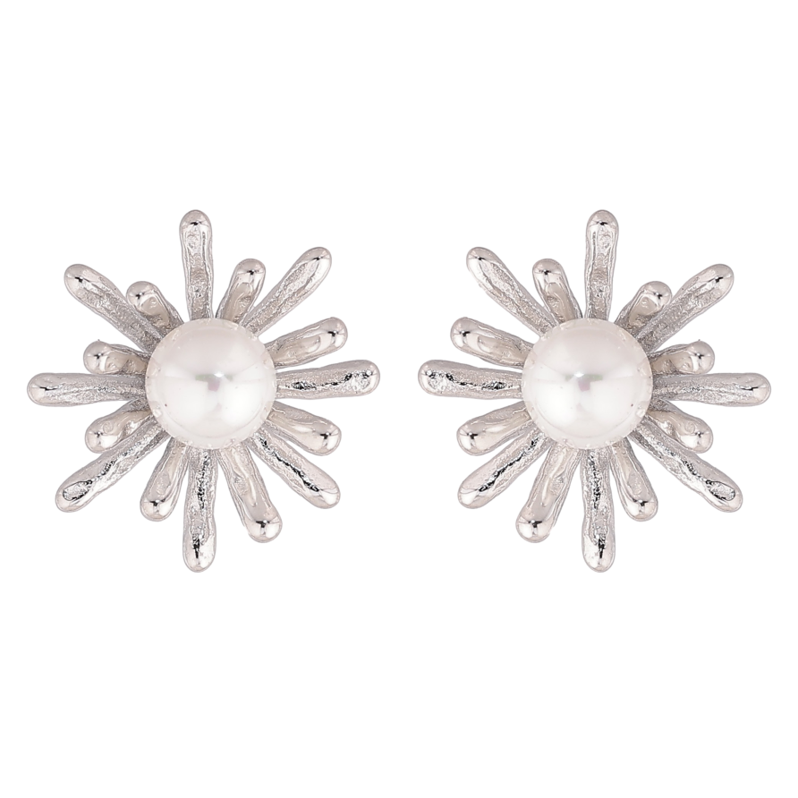 Серьги Нержавеющая сталь пусеты "Цветочки с жемчужинами" фото №1