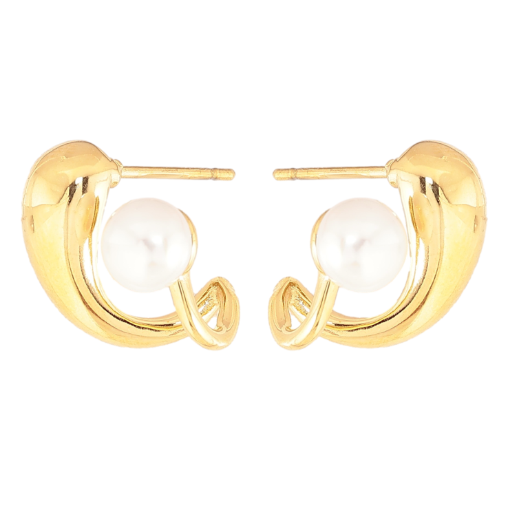 Сережки Нержавіюча сталь пусети "Візерунок з перлиною" фото №20