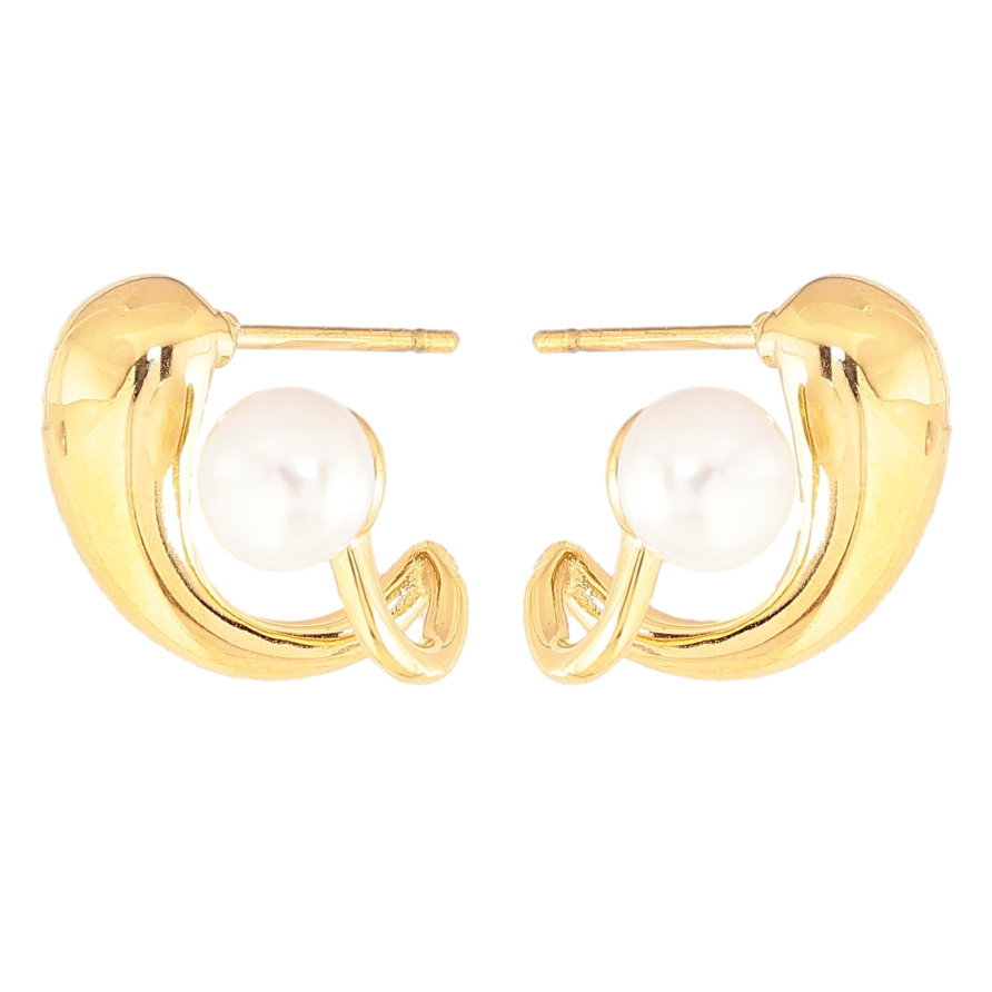 Сережки Нержавіюча сталь пусети "Візерунок з перлиною" фото №1 Сережки Нержавіюча сталь пусети "Візерунок з перлиною" фото №1