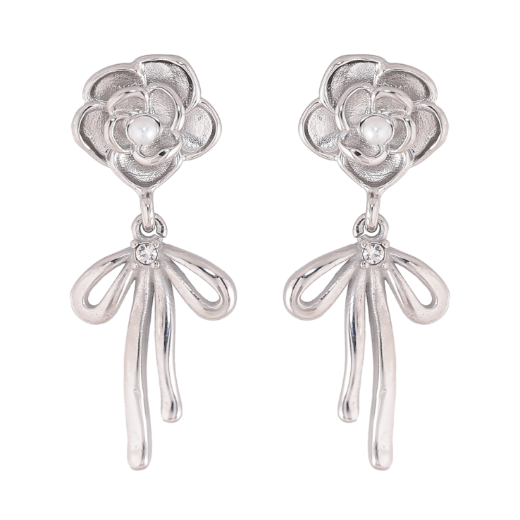 Серьги Нержавеющая сталь пусеты "Цветочки с бантами" фото №19