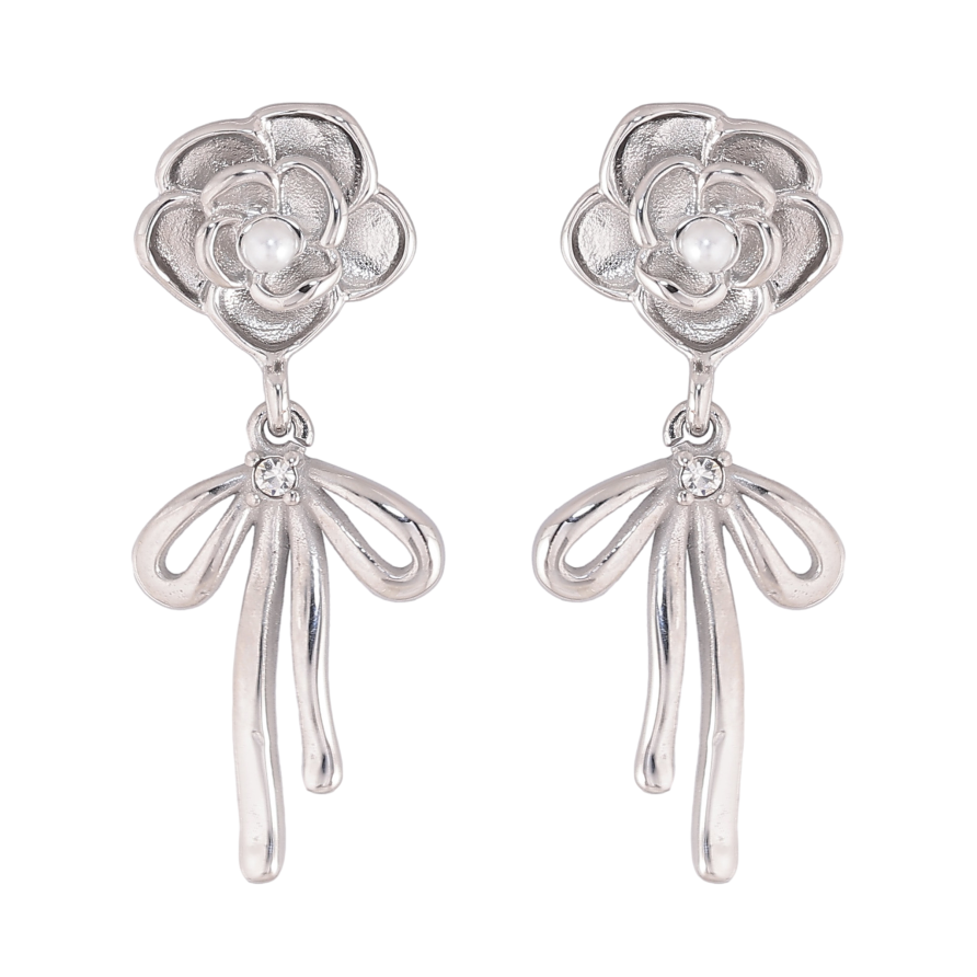 Серьги Нержавеющая сталь пусеты "Цветочки с бантами" фото №1