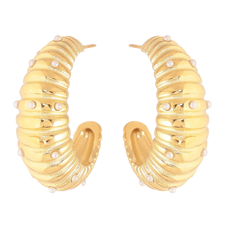 Сережки Нержавіюча сталь пусети "Декоративні дуги з перлинними вставками" фото №17