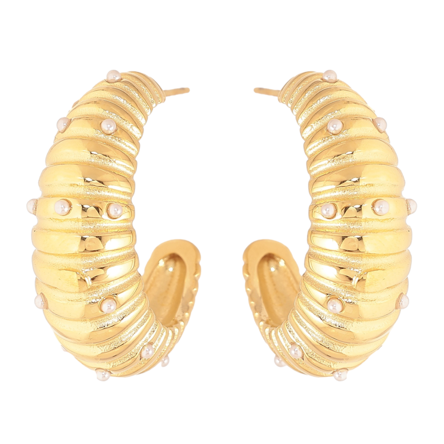 Сережки Нержавіюча сталь пусети "Декоративні дуги з перлинними вставками" фото №1