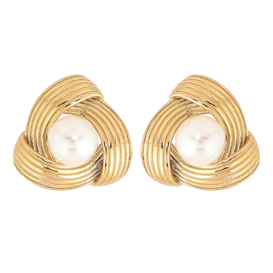 Сережки Нержавіюча сталь пусети "Візерунок з перлинами" фото №1 Сережки Нержавіюча сталь пусети "Візерунок з перлинами" фото №1