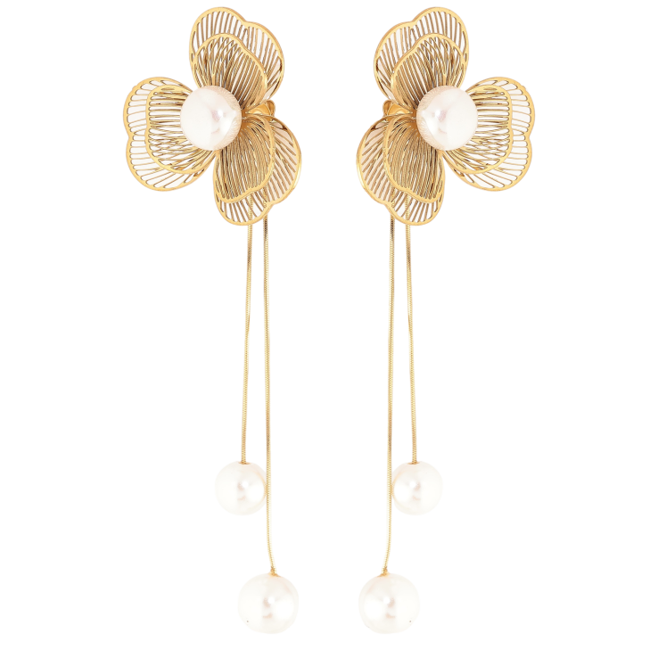 Сережки Нержавіюча сталь пусети "Квіткові підвіски з перлинами" фото №19 Сережки Нержавіюча сталь пусети "Квіткові підвіски з перлинами" фото №19