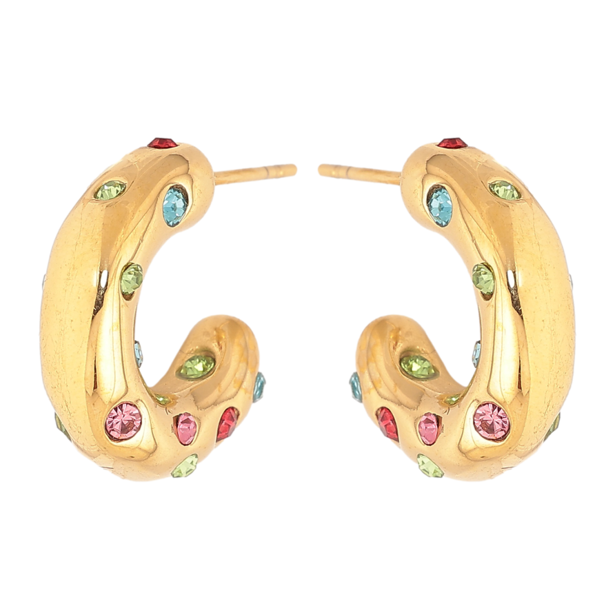 Серьги Нержавеющая сталь пусеты "Дуги с вставками цветных кристаллов" фото №1 Серьги Нержавеющая сталь пусеты "Дуги с вставками цветных кристаллов" фото №1