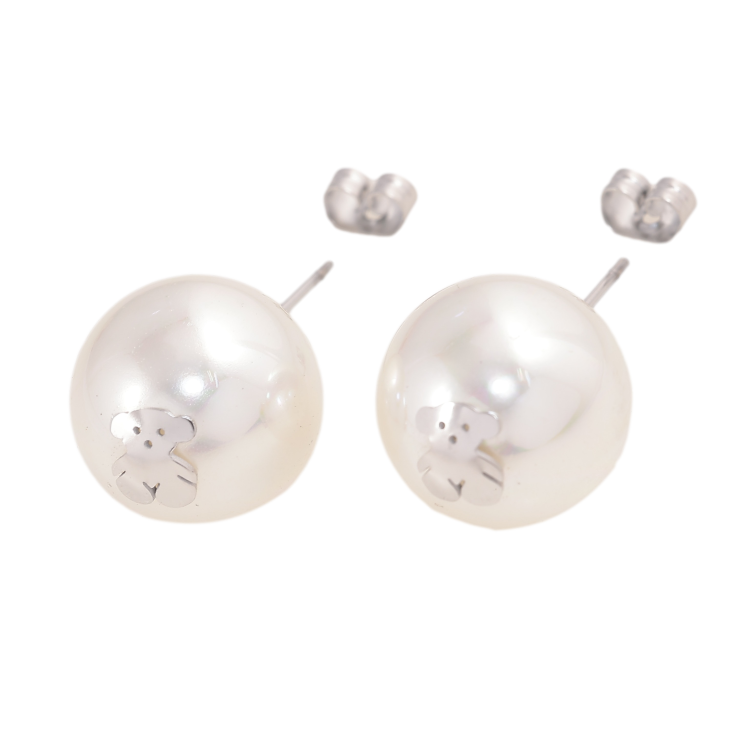 Серьги Нержавеющая сталь пусеты "Жемчужины с мишками" ø 14мм фото №13