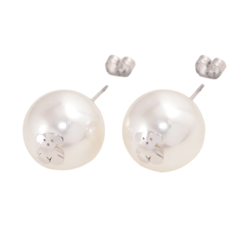 Серьги Нержавеющая сталь пусеты "Жемчужины с мишками" ø 14мм фото №2