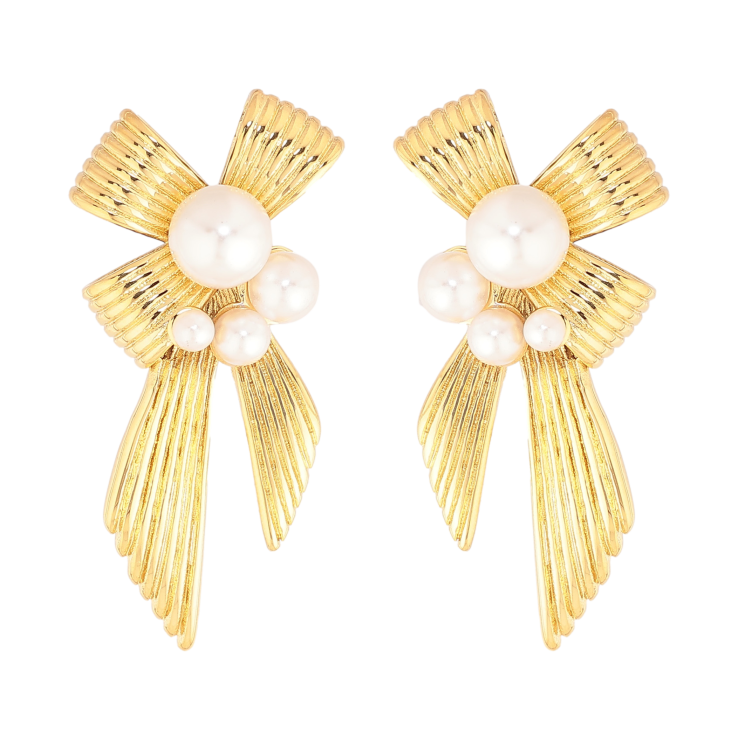 Сережки Нержавіюча сталь пусети "Банти з перлинами" фото №24 Сережки Нержавіюча сталь пусети "Банти з перлинами" фото №24