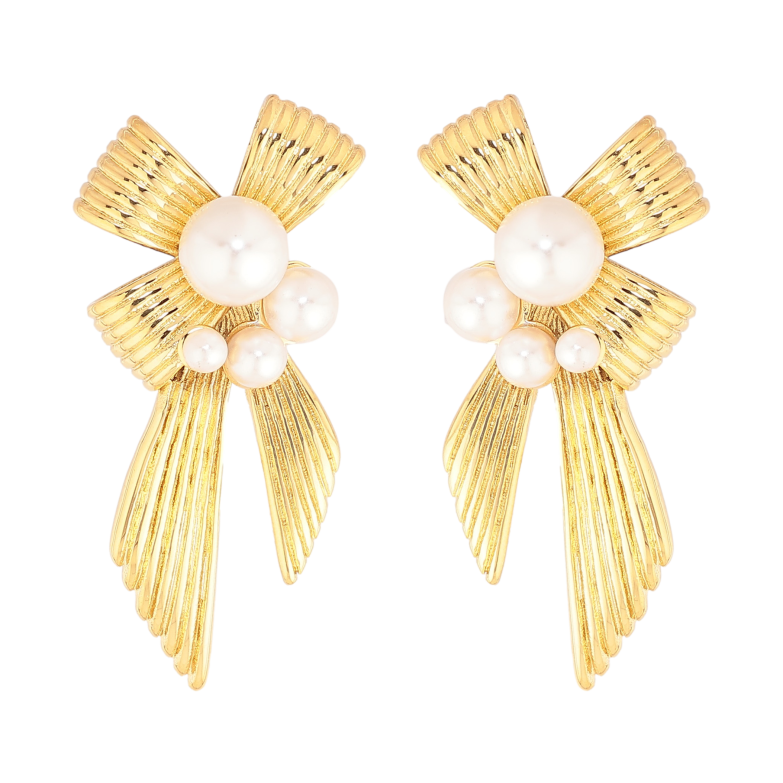 Сережки Нержавіюча сталь пусети "Банти з перлинами" фото №1