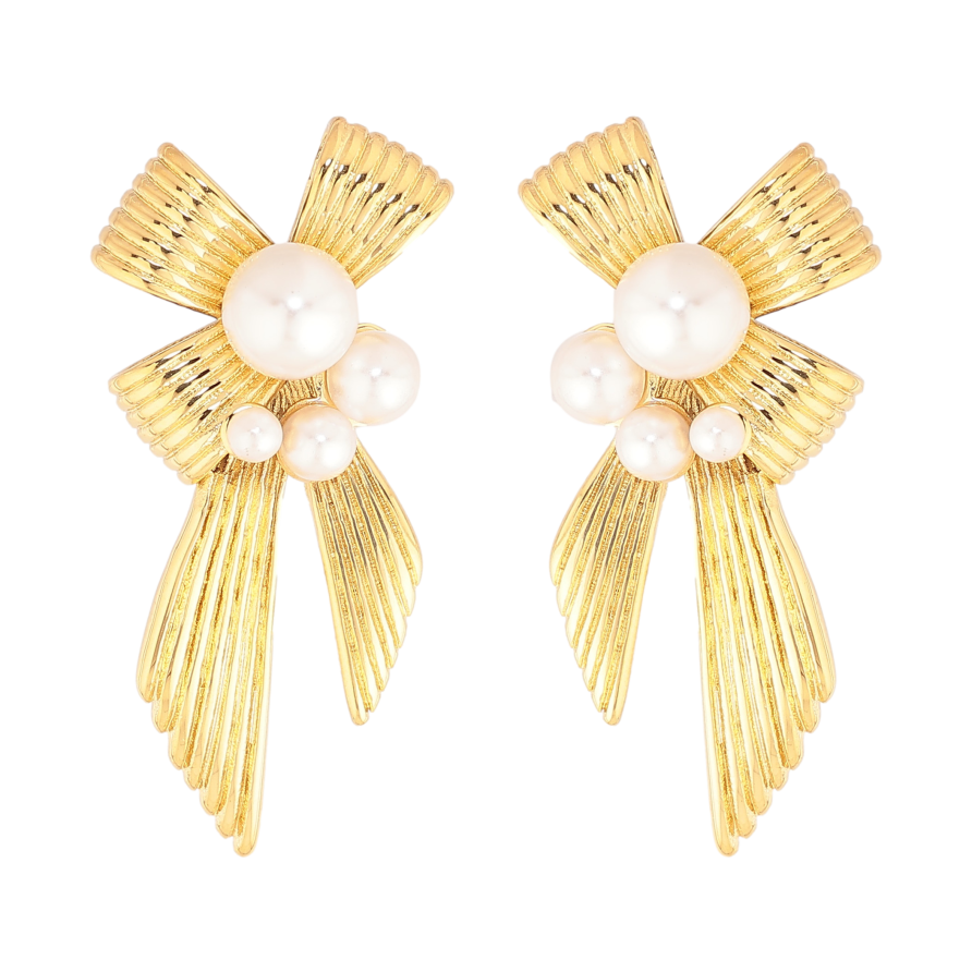 Сережки Нержавіюча сталь пусети "Банти з перлинами" фото №1