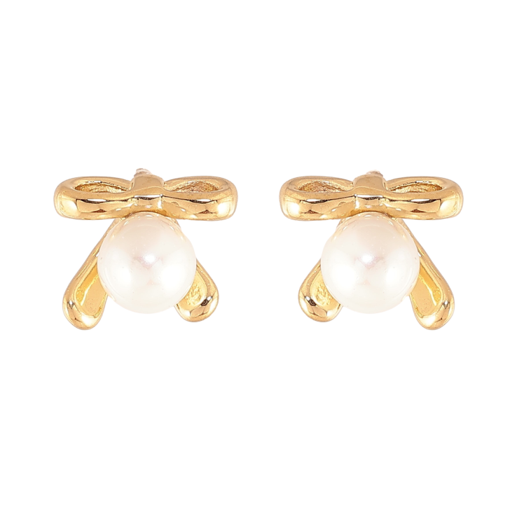 Сережки Нержавіюча сталь пусети "Банти з перлинами" фото №7