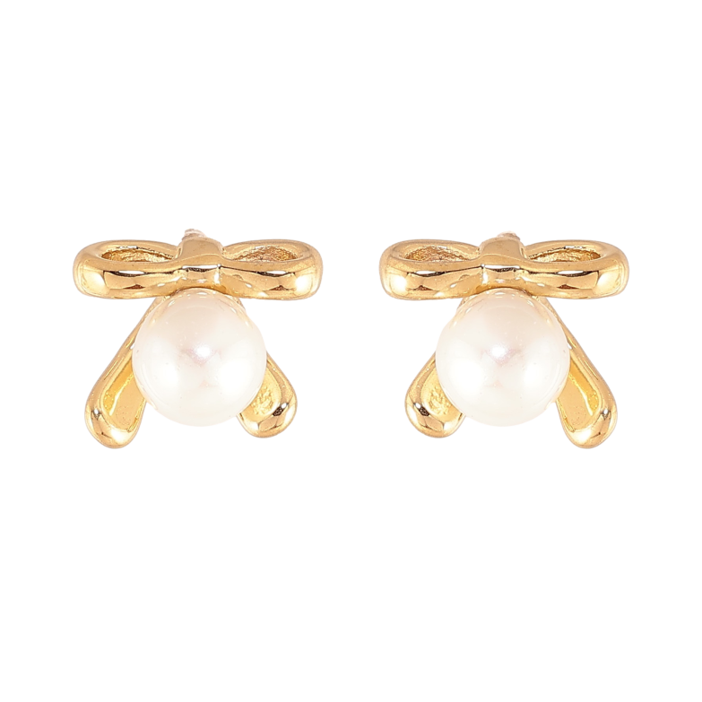 Серьги Нержавеющая сталь пусеты "Банты с жемчужинами" фото №1 Серьги Нержавеющая сталь пусеты "Банты с жемчужинами" фото №1