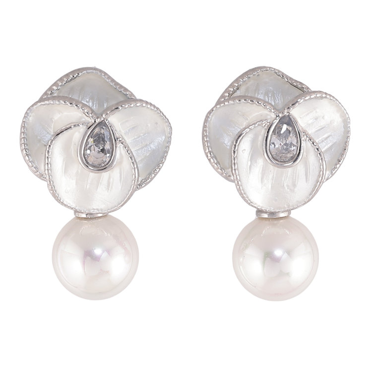 Серьги Нержавеющая сталь пусеты "Цветочки с жемчужинами" фото №23