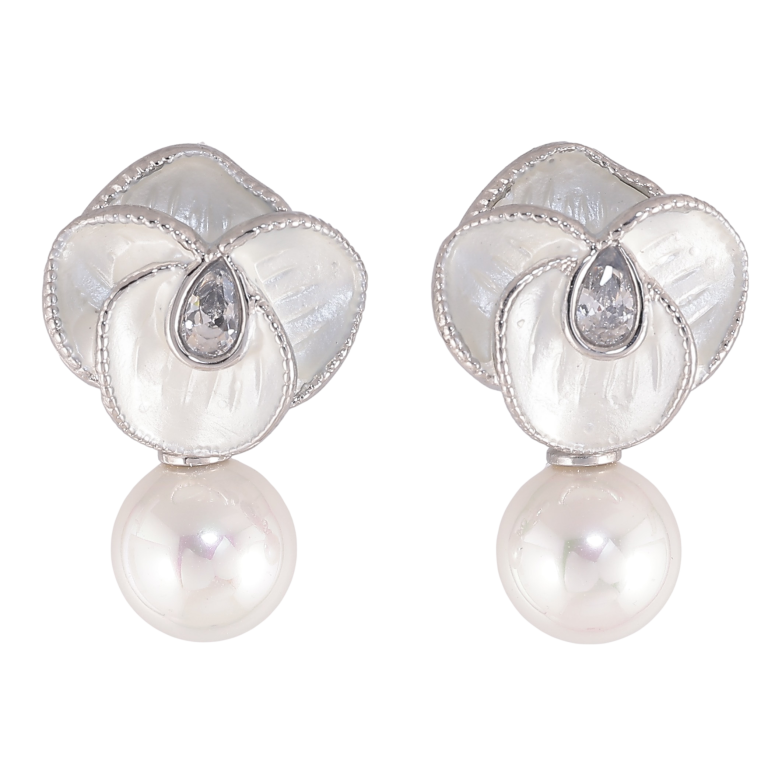 Серьги Нержавеющая сталь пусеты "Цветочки с жемчужинами" фото №1