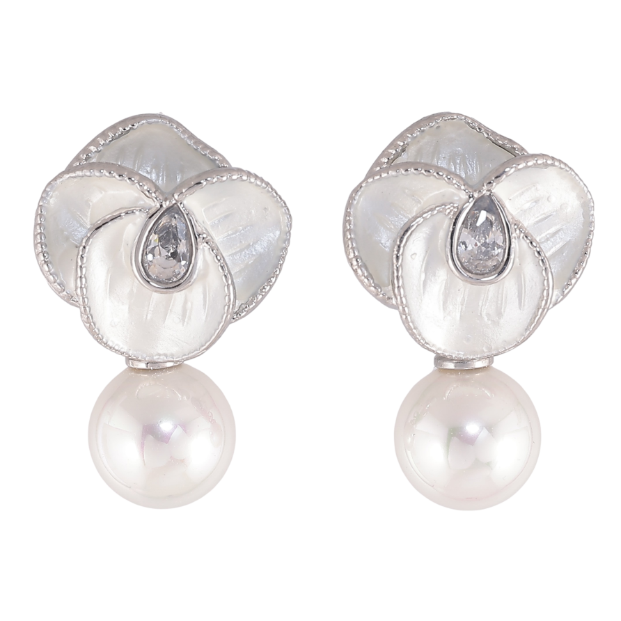 Серьги Нержавеющая сталь пусеты "Цветочки с жемчужинами" фото №1