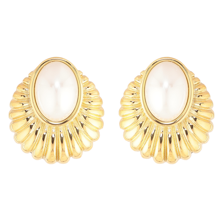 Сережки Нержавіюча сталь пусети "Декоративний візерунок із перлинними вставками" фото №19