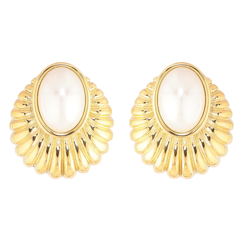 Серьги Нержавеющая сталь пусеты "Декоративный узор с жемчужными вставками" фото №1