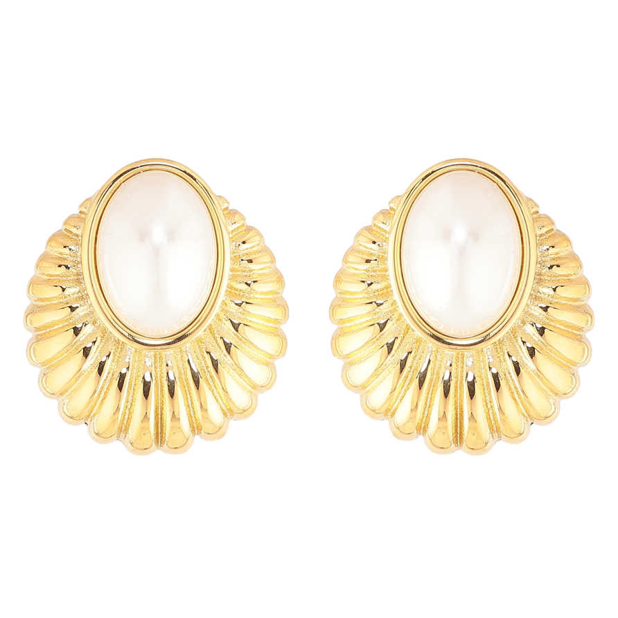 Сережки Нержавіюча сталь пусети "Декоративний візерунок із перлинними вставками" фото №1