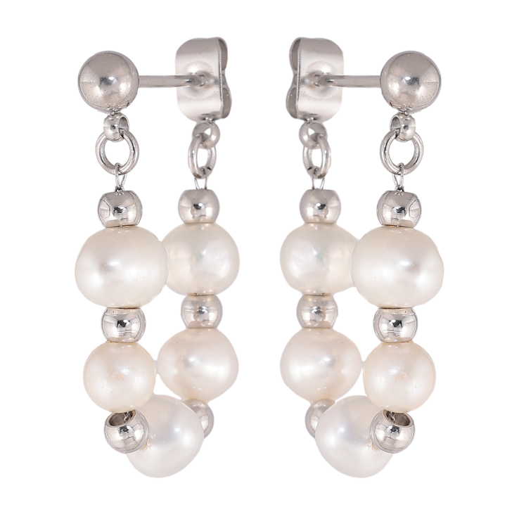 Серьги Нержавеющая сталь пусеты "Подвески с жемчужными бусинами" фото №5