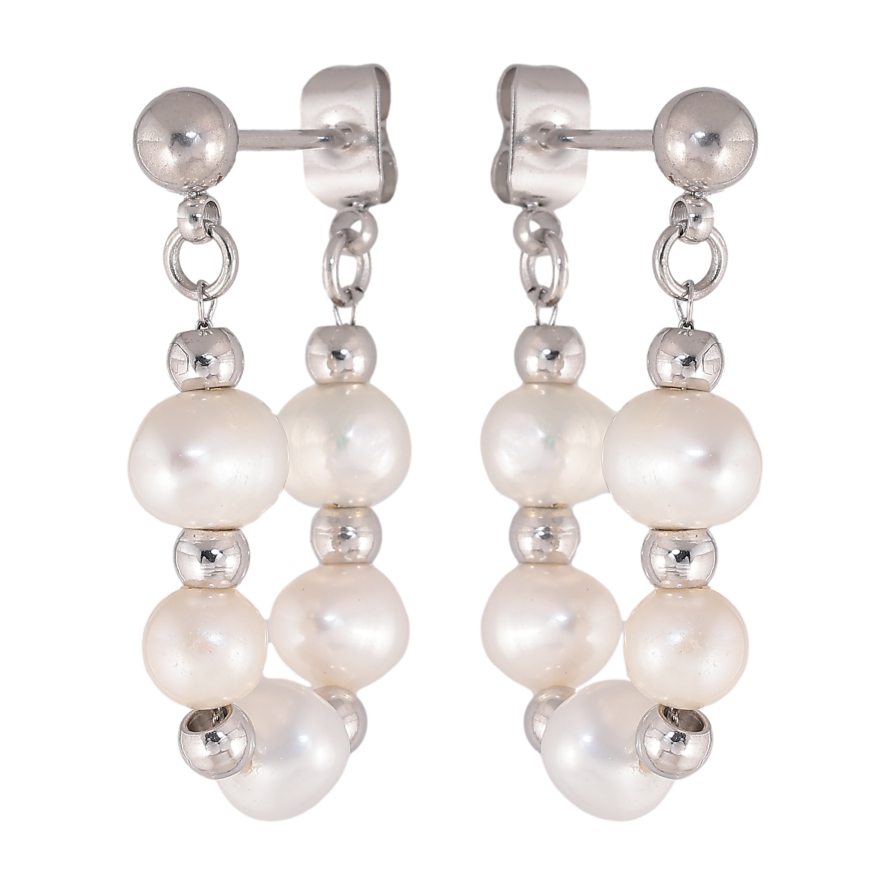 Серьги Нержавеющая сталь пусеты "Подвески с жемчужными бусинами" фото №1