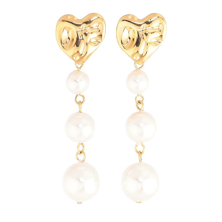 Сережки Нержавіюча сталь пусети "Сердечки з перлинними підвісками" фото №13