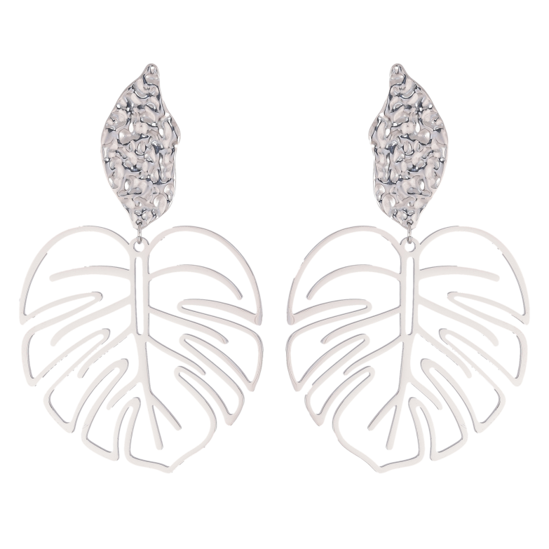 Серьги Нержавеющая сталь пусеты "Крупные подвески листики" фото №1