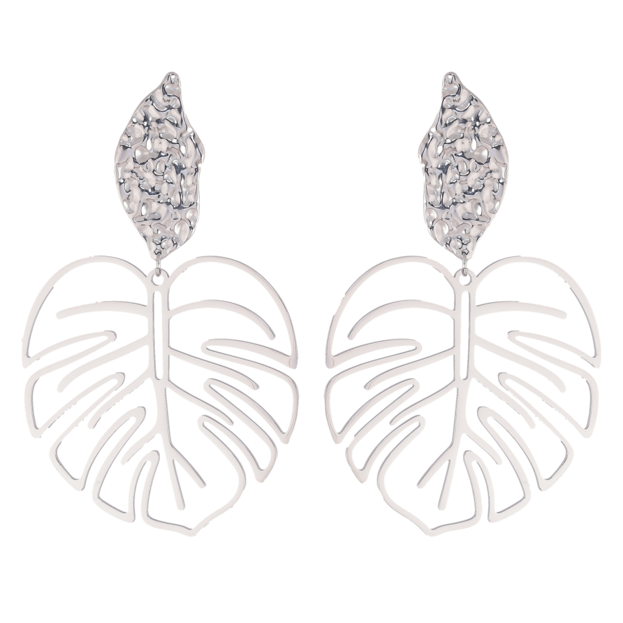 Серьги Нержавеющая сталь пусеты "Крупные подвески листики" фото №1