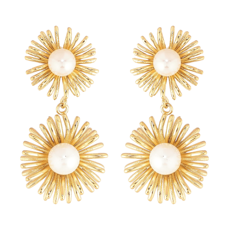 Сережки Нержавіюча сталь пусети "Квіткові підвіски з перлинами" фото №23