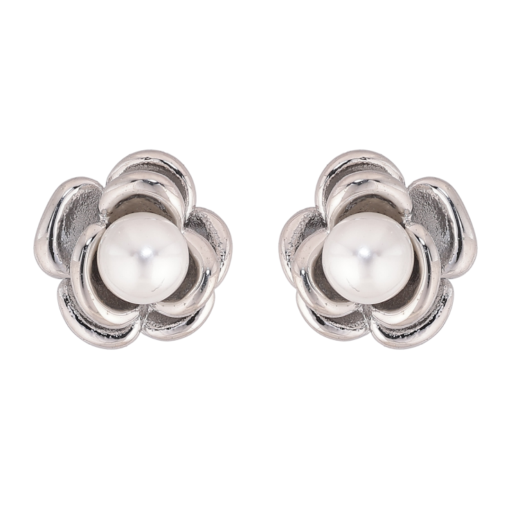 Серьги Нержавеющая сталь пусеты "Цветочки с жемчужинами" фото №25