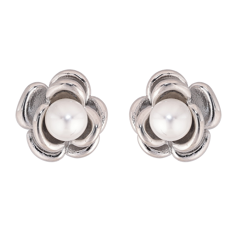 Сережки Нержавіюча сталь пусети "Квіточки з перлинами" фото №13