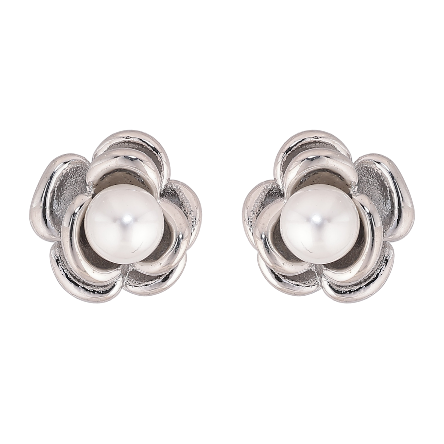 Серьги Нержавеющая сталь пусеты "Цветочки с жемчужинами" фото №1