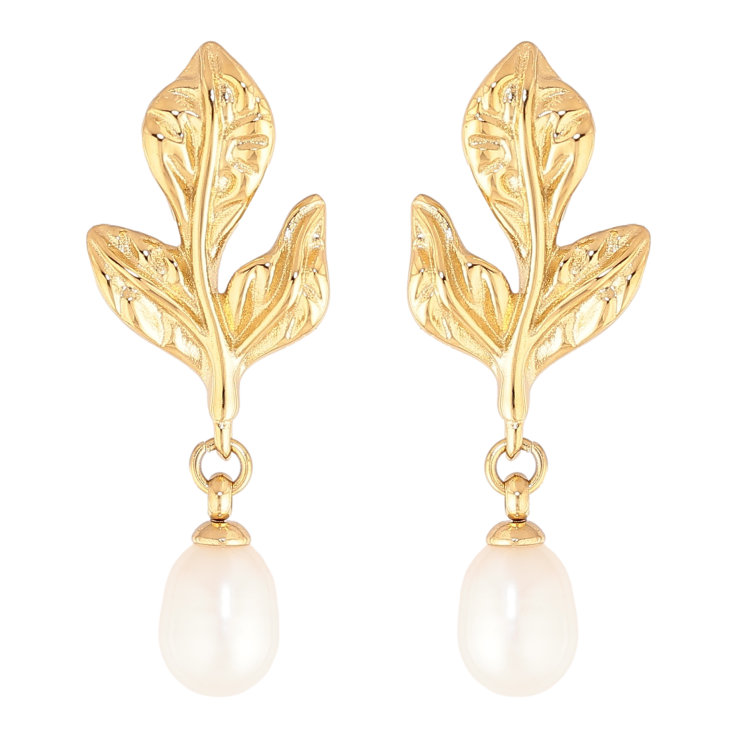 Сережки Нержавіюча сталь пусети "Листики з перлинними підвісками" фото №24