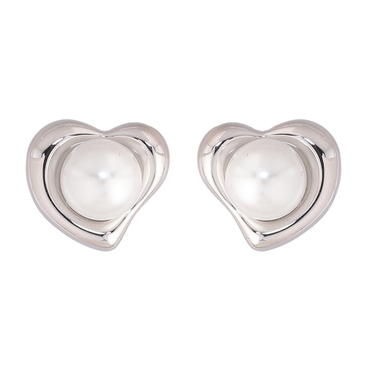 Сережки Нержавіюча сталь пусети "Сердечка з перлинами" фото №3