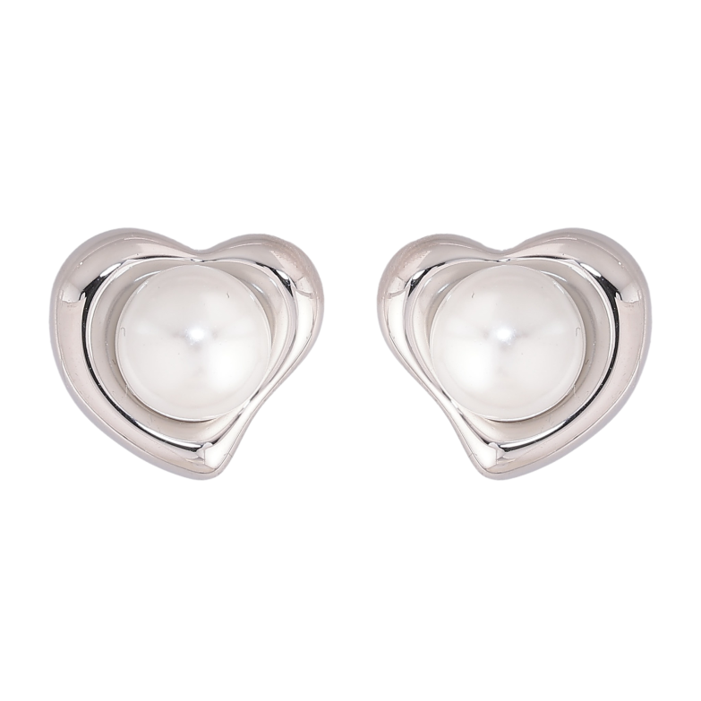 Серьги Нержавеющая сталь пусеты "Сердечки с жемчужинами" фото №13