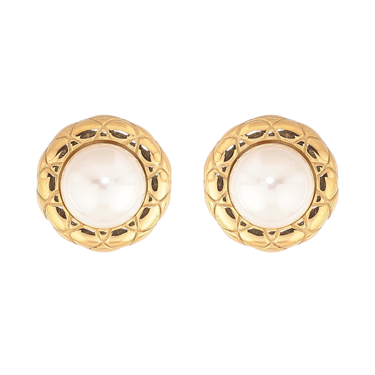 Сережки Нержавіюча сталь пусети "Перлини у декоративній оправі" фото №4