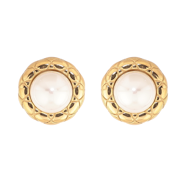 Сережки Нержавіюча сталь пусети "Перлини у декоративній оправі" фото №1