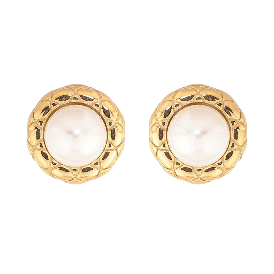 Сережки Нержавіюча сталь пусети "Перлини у декоративній оправі" фото №1