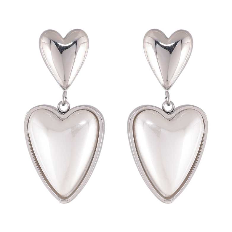 Сережки Нержавіюча сталь пусети "Сердечки з перлинними вставками" фото №10