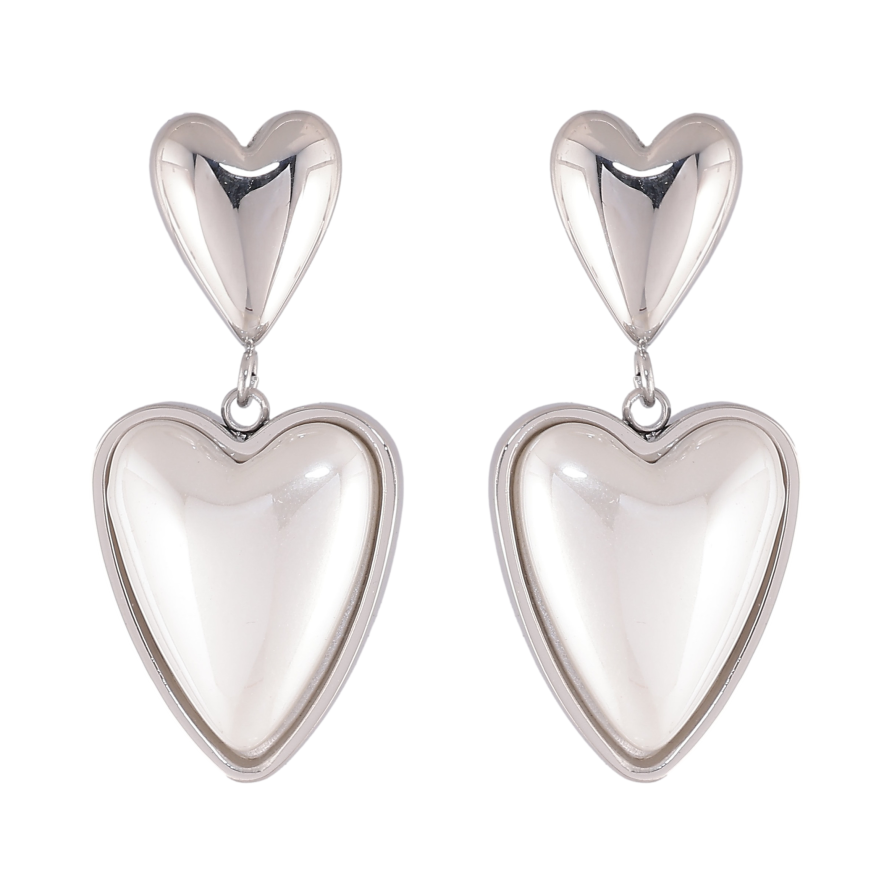 Сережки Нержавіюча сталь пусети "Сердечки з перлинними вставками" фото №1