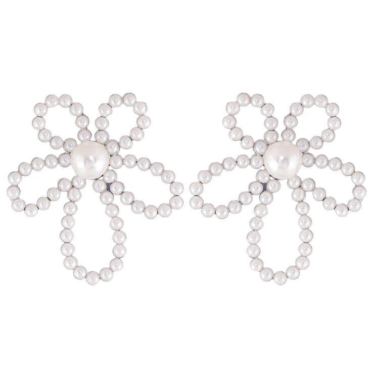 Сережки Нержавіюча сталь пусети "Квіточки з перлинами" фото №14