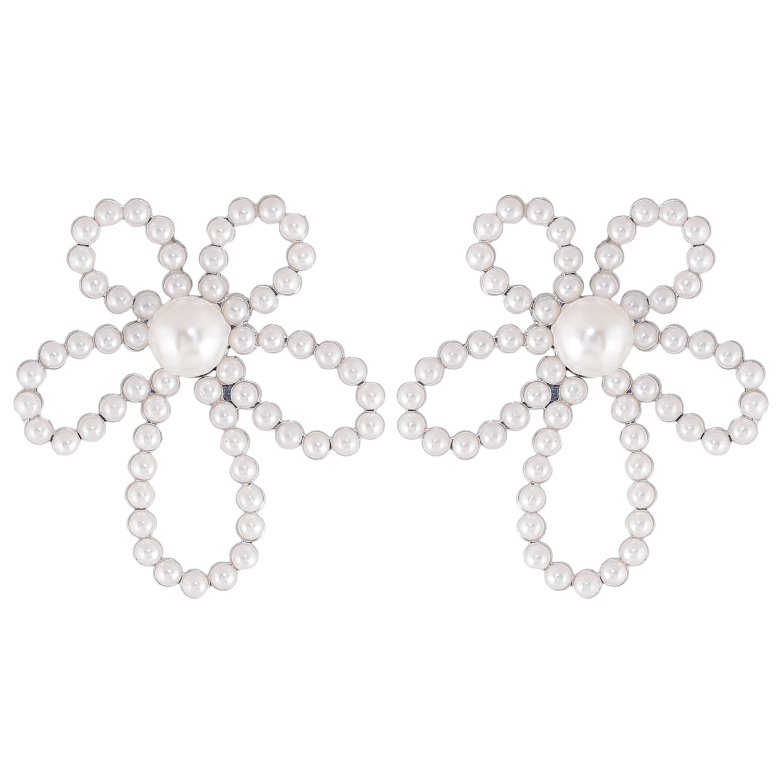 Серьги Нержавеющая сталь пусеты "Цветочки с жемчужинами" фото №16