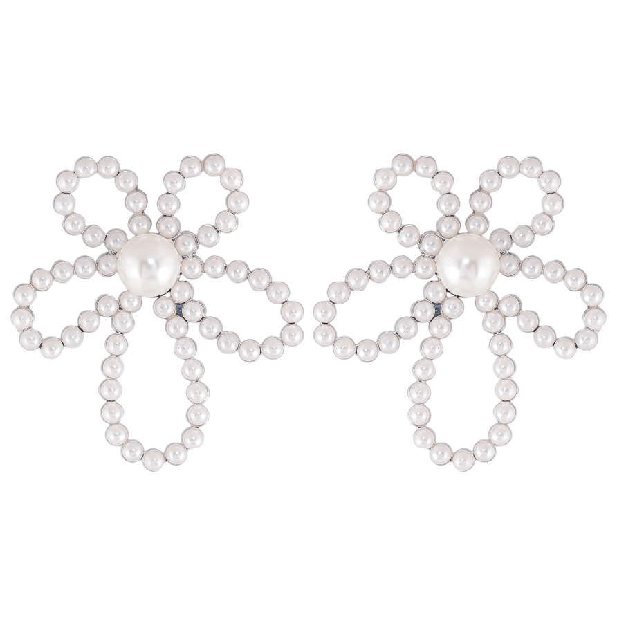 Серьги Нержавеющая сталь пусеты "Цветочки с жемчужинами" фото №1