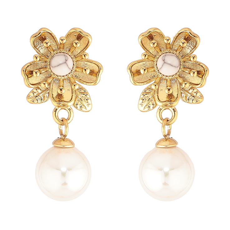 Сережки Нержавіюча сталь пусети "Квіточки з кристалами та перлинами" фото №16