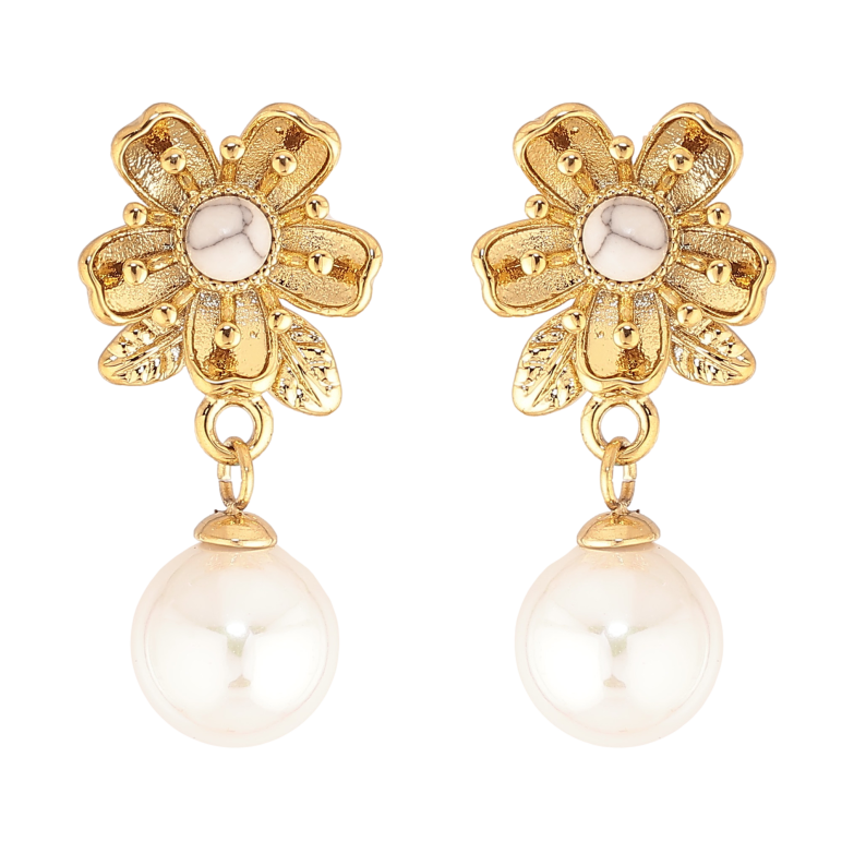 Сережки Нержавіюча сталь пусети "Квіточки з кристалами та перлинами" фото №8