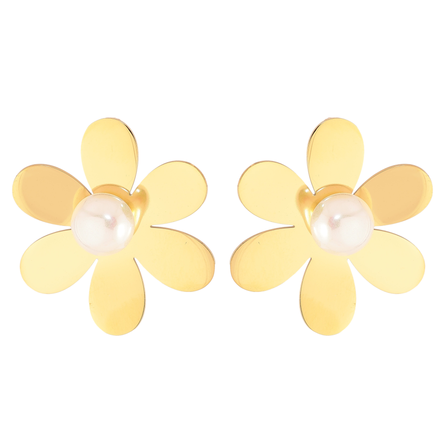 Серьги Нержавеющая сталь пусеты "Цветочки с жемчужинами" фото №1