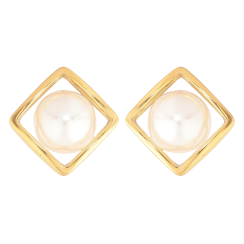 Сережки Нержавіюча сталь пусети "Ромби з перлинами" фото №1