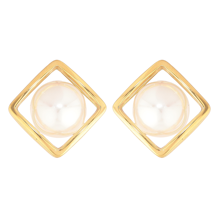 Сережки Нержавіюча сталь пусети "Ромби з перлинами" фото №1