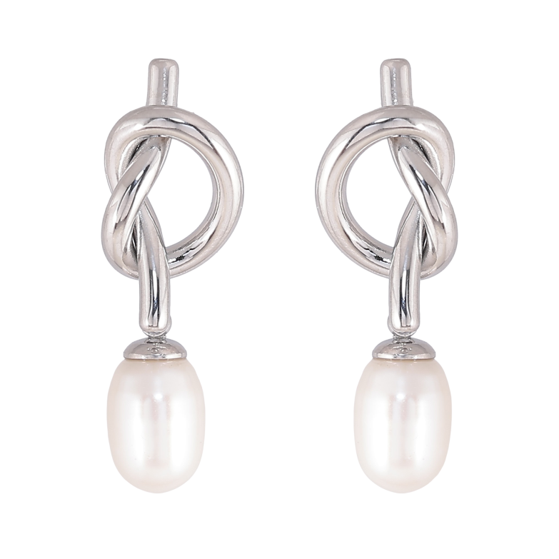 Сережки Нержавіюча сталь пусети "Вузлики з перлинами" фото №1