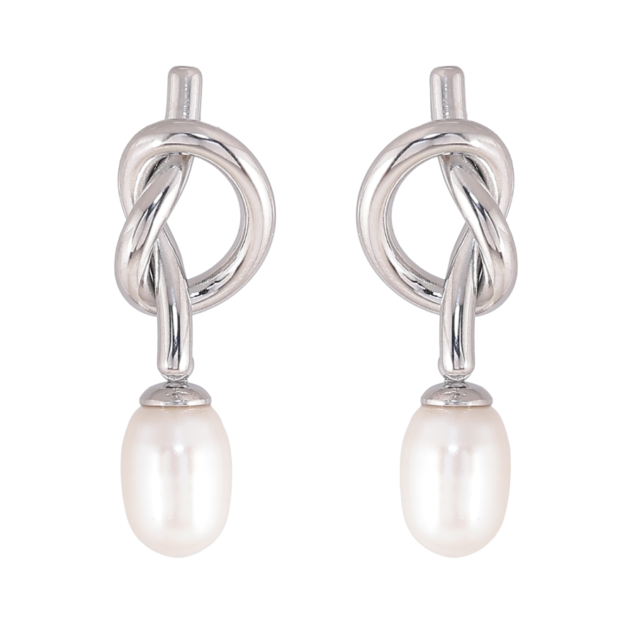 Серьги Нержавеющая сталь пусеты "Узелки с жемчужинами" фото №1